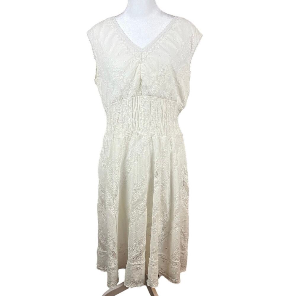 VTG Rabbit Rabbit Rabbit Designs White Dress Women's 14 Lace Elastic Waist